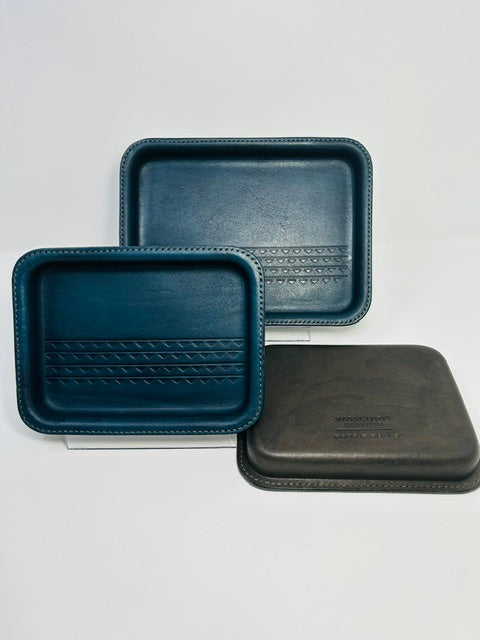 Large Leather Tray - Deep Pacific Blue Top/Grey Base