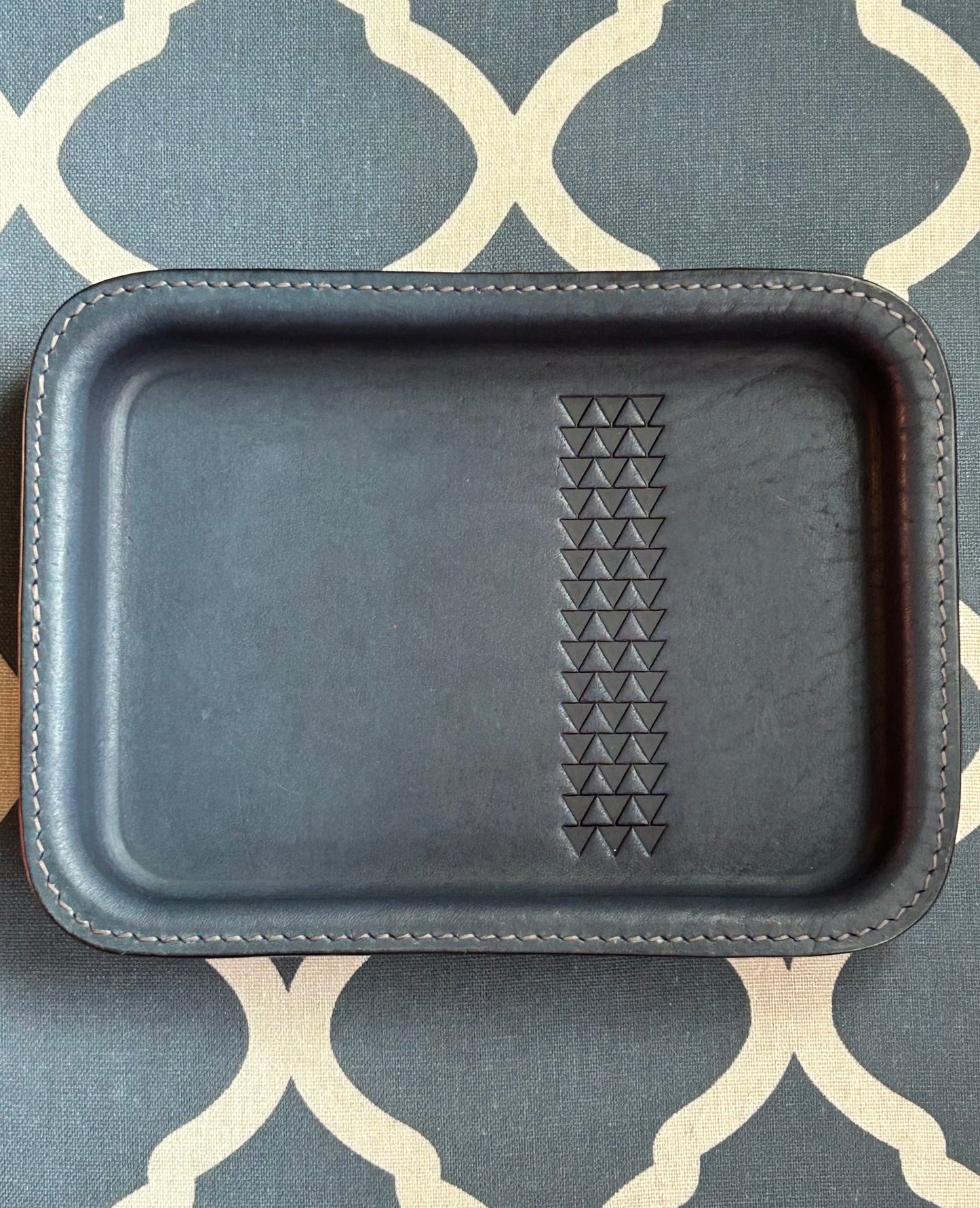 Small Leather Valet Tray - Deep Pacific Blue