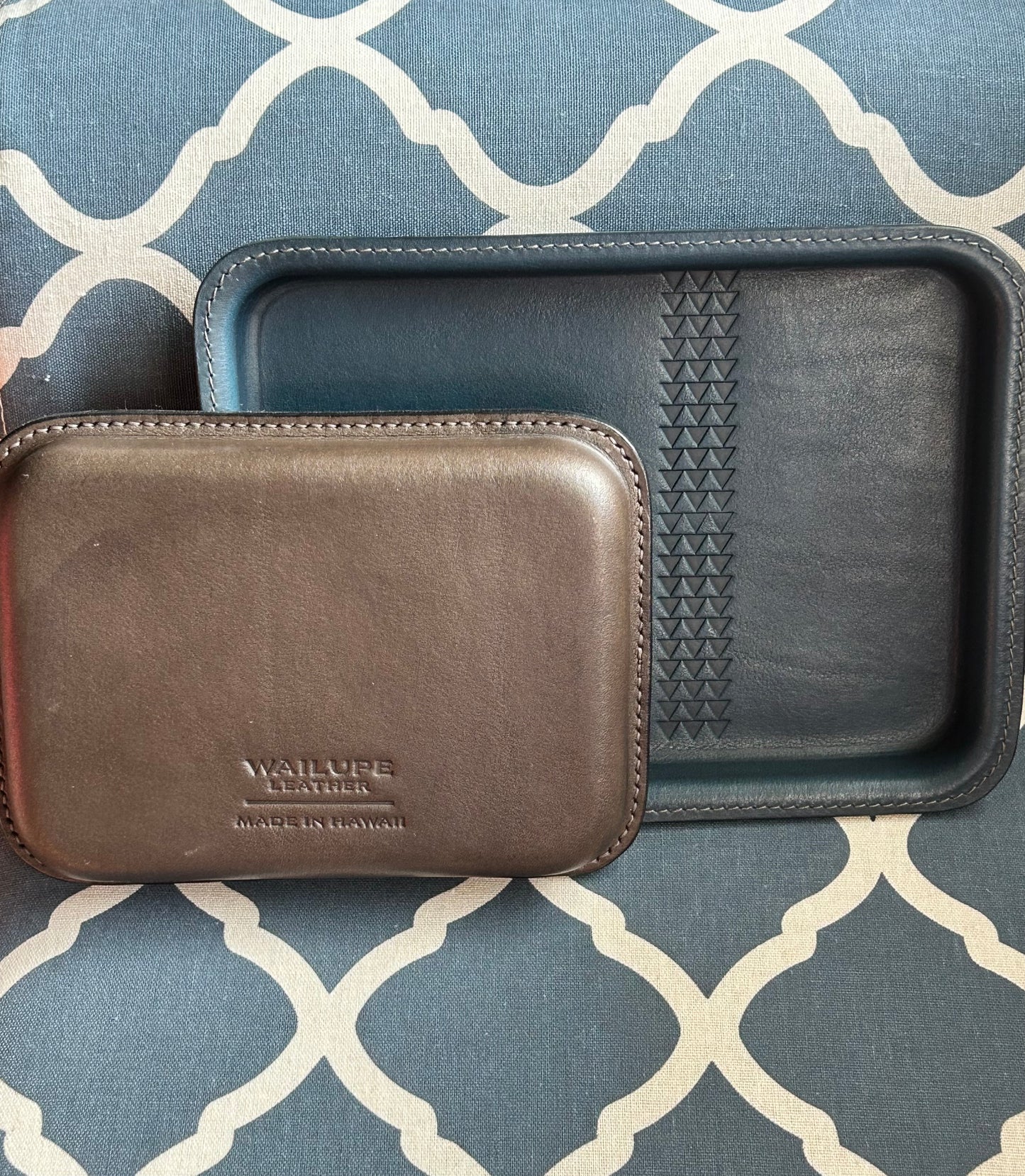 Large Leather Valet Tray - Deep Pacific Blue