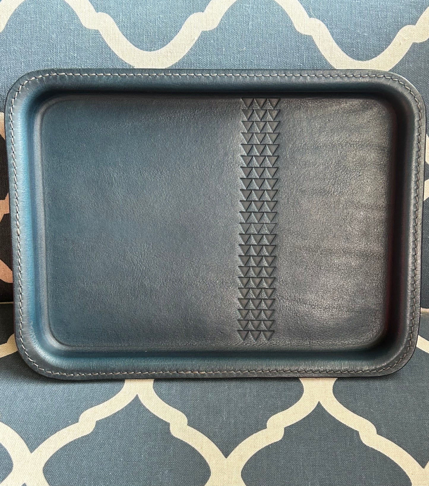 Large Leather Valet Tray - Deep Pacific Blue
