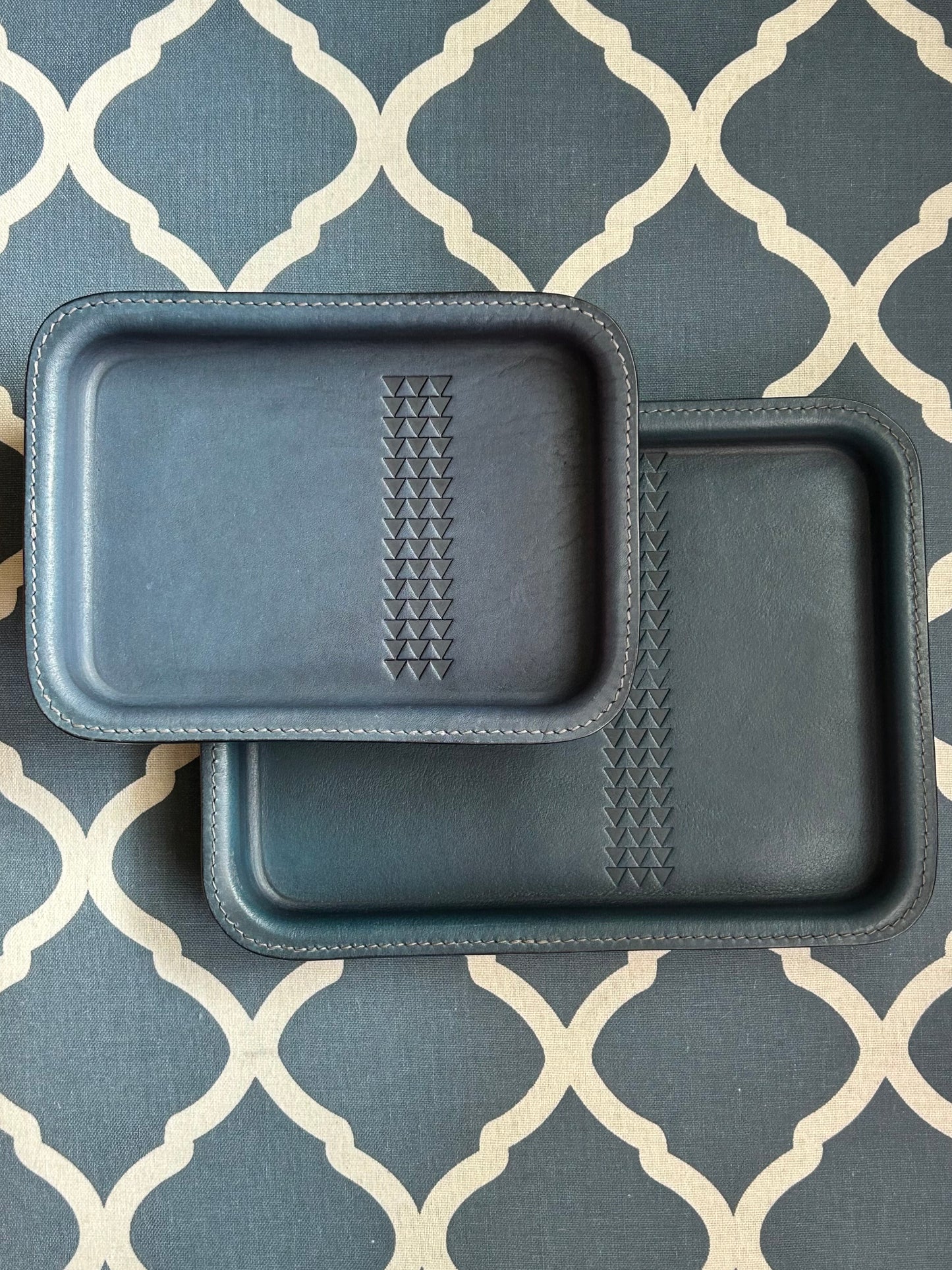 Small Leather Valet Tray - Deep Pacific Blue