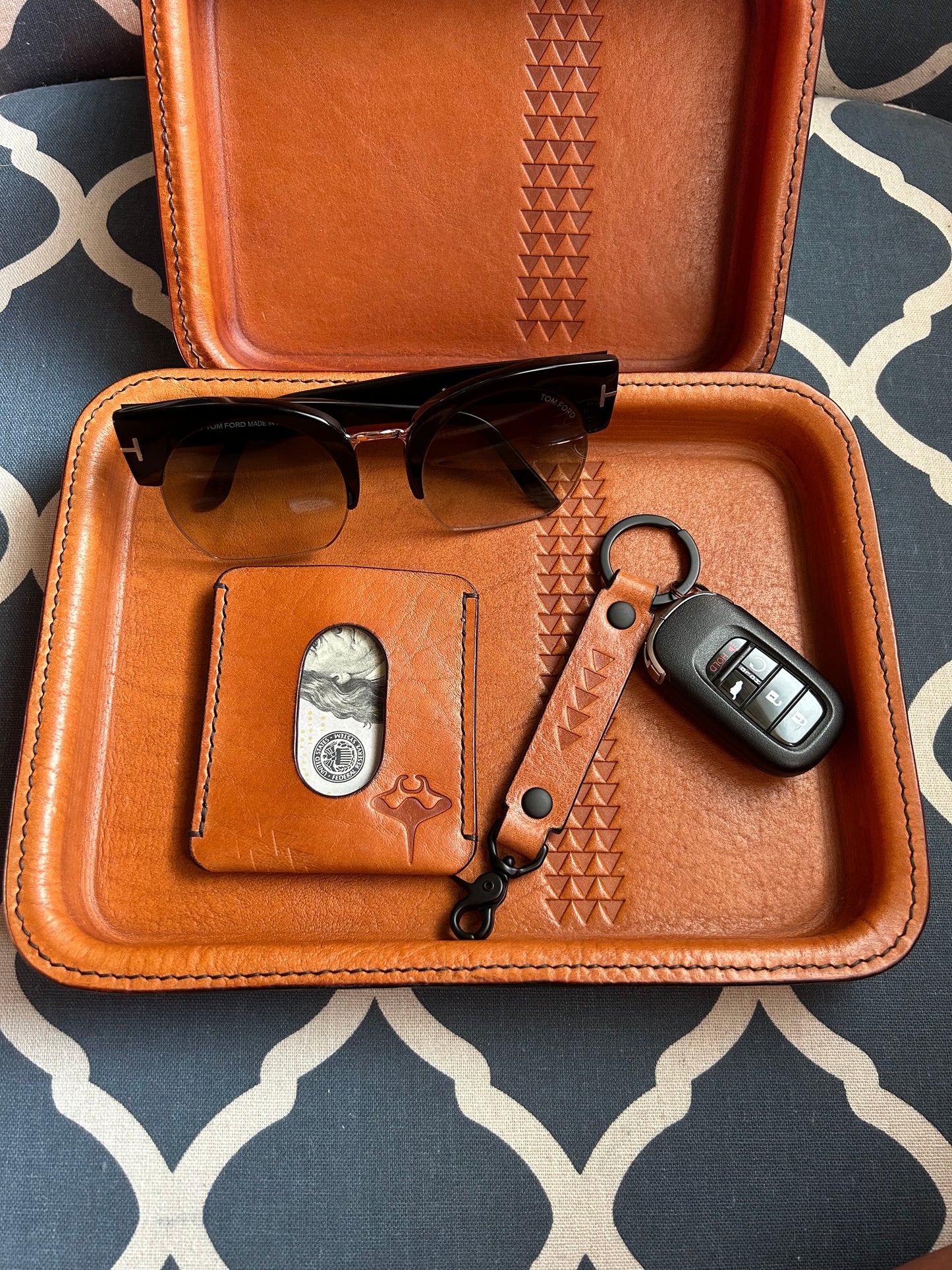 Large Leather Valet Tray - Tan