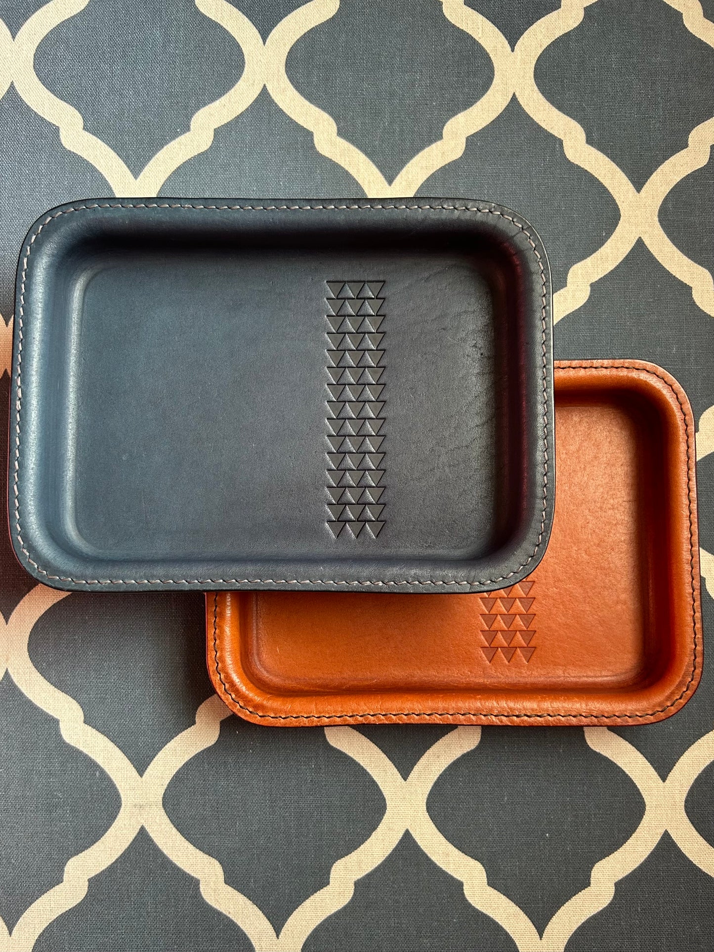 Small Leather Valet Tray - Deep Pacific Blue