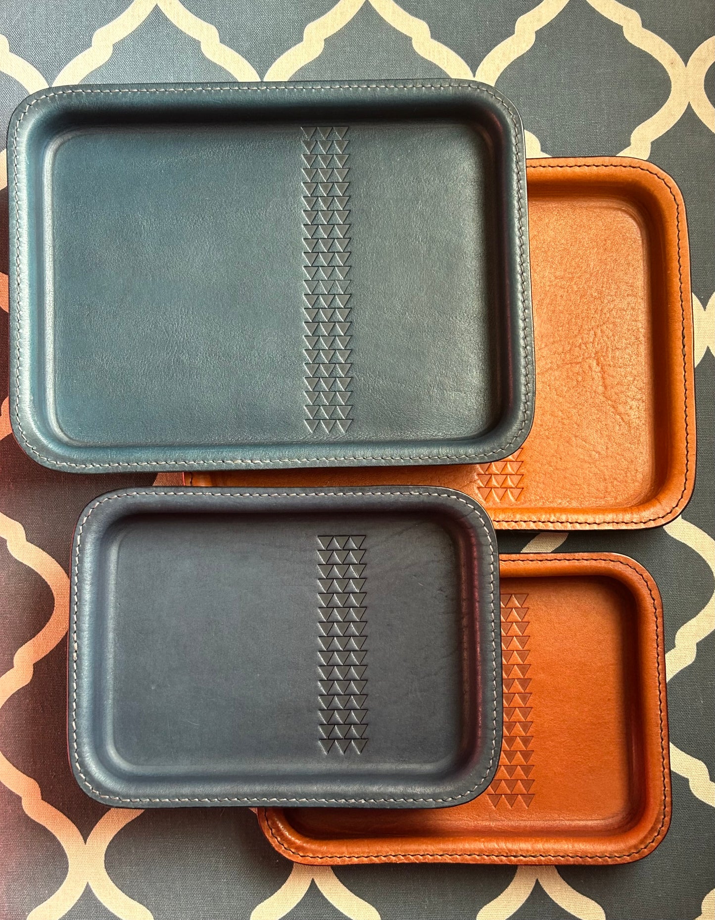 Large Leather Valet Tray - Deep Pacific Blue
