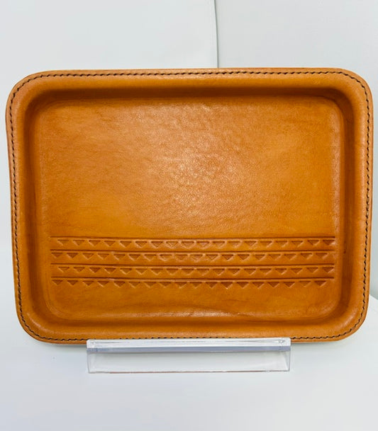Large Leather Tray - Natural Tan (top), Brown (base), HORIZONTAL Niho Mano