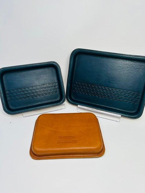 Small Leather Tray - Deep Pacific Blue Top, Natural Tan Base
