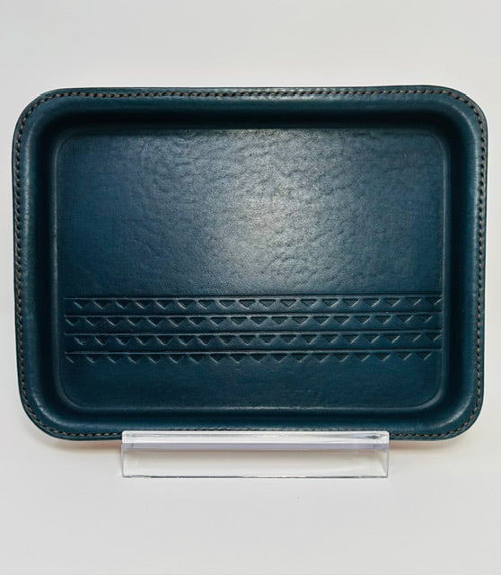 Large Leather Tray - Deep Pacific Blue Top/Grey Base