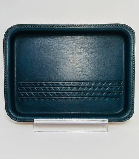Large Leather Tray - Deep Pacific Blue Top/Grey Base