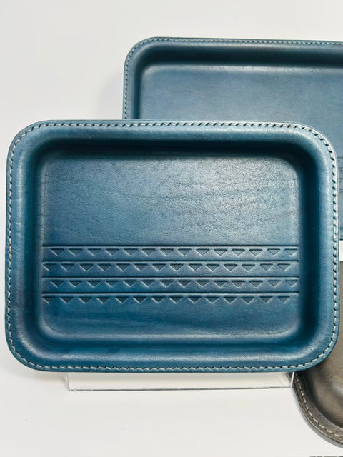 Small Leather Tray - Deep Pacific Blue (top)/Grey (base)