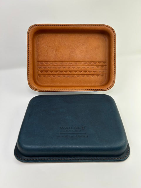 Large Leather Tray - Natural Tan (top), Deep Pacific Blue (base)