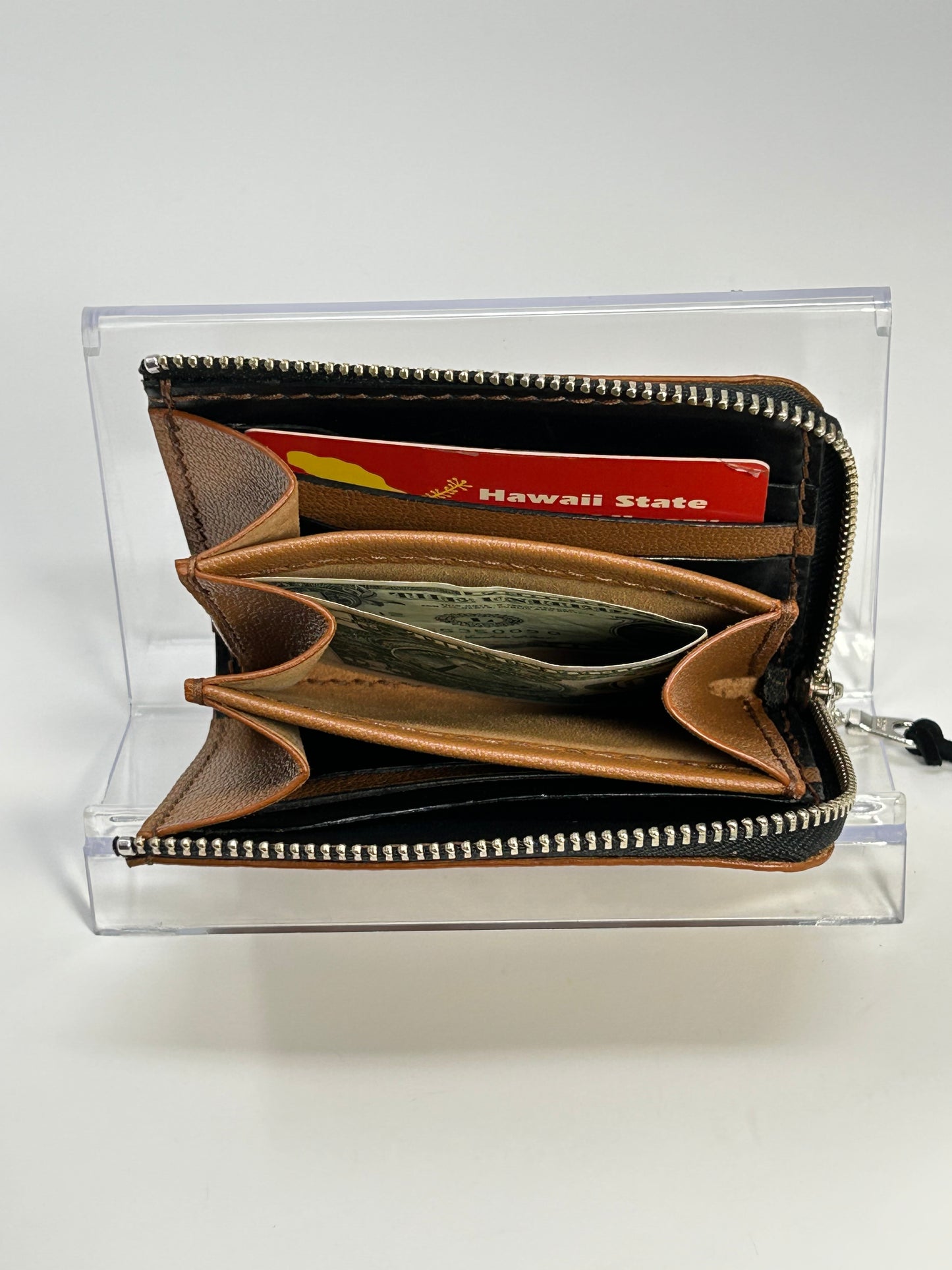 Half-zip wallet in Camel